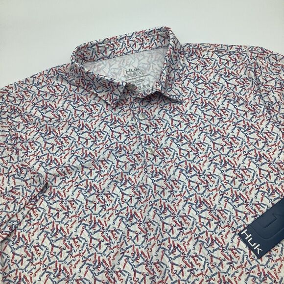 Huk Fishing Mens Scarlet Blaze Pursuit Printed‎ Polo Size XL NWT - Picture 1 of 7